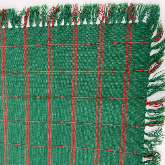 4 Cloth Napkins Green Red‎ Fringe Square Christmas Holiday One Unique Striped - Picture 10 of 15